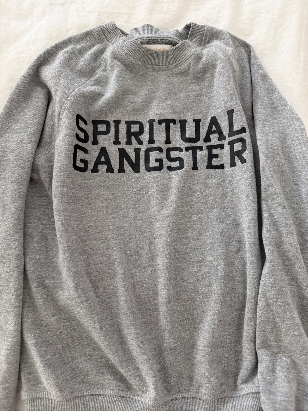 Spiritual Gangster Women’s Heather Gray Crewneck with Black Lettering XS